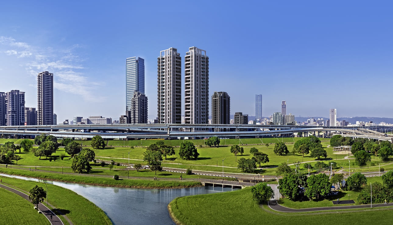 全球豪宅定律「水景公園第一排身價是同區無景住宅的數倍」，吸引富豪競相收藏，三重市政特區「市政帝景」6字頭開盤引爆增值期待(3D透視參考)。